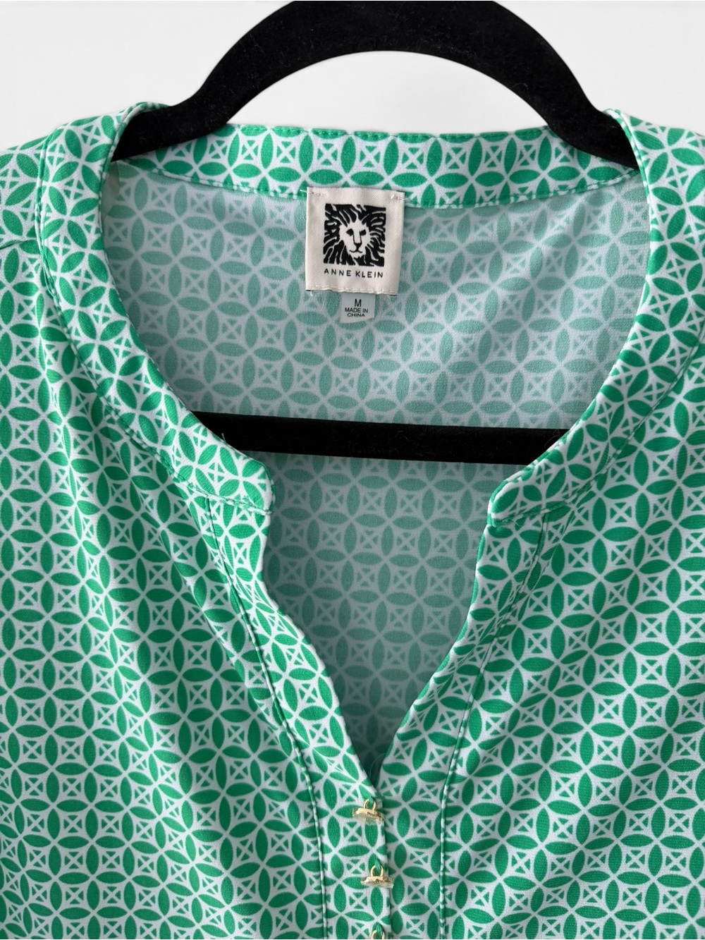 Anne Klein Green Geometric Henley Tunic - Picture 2 of 5